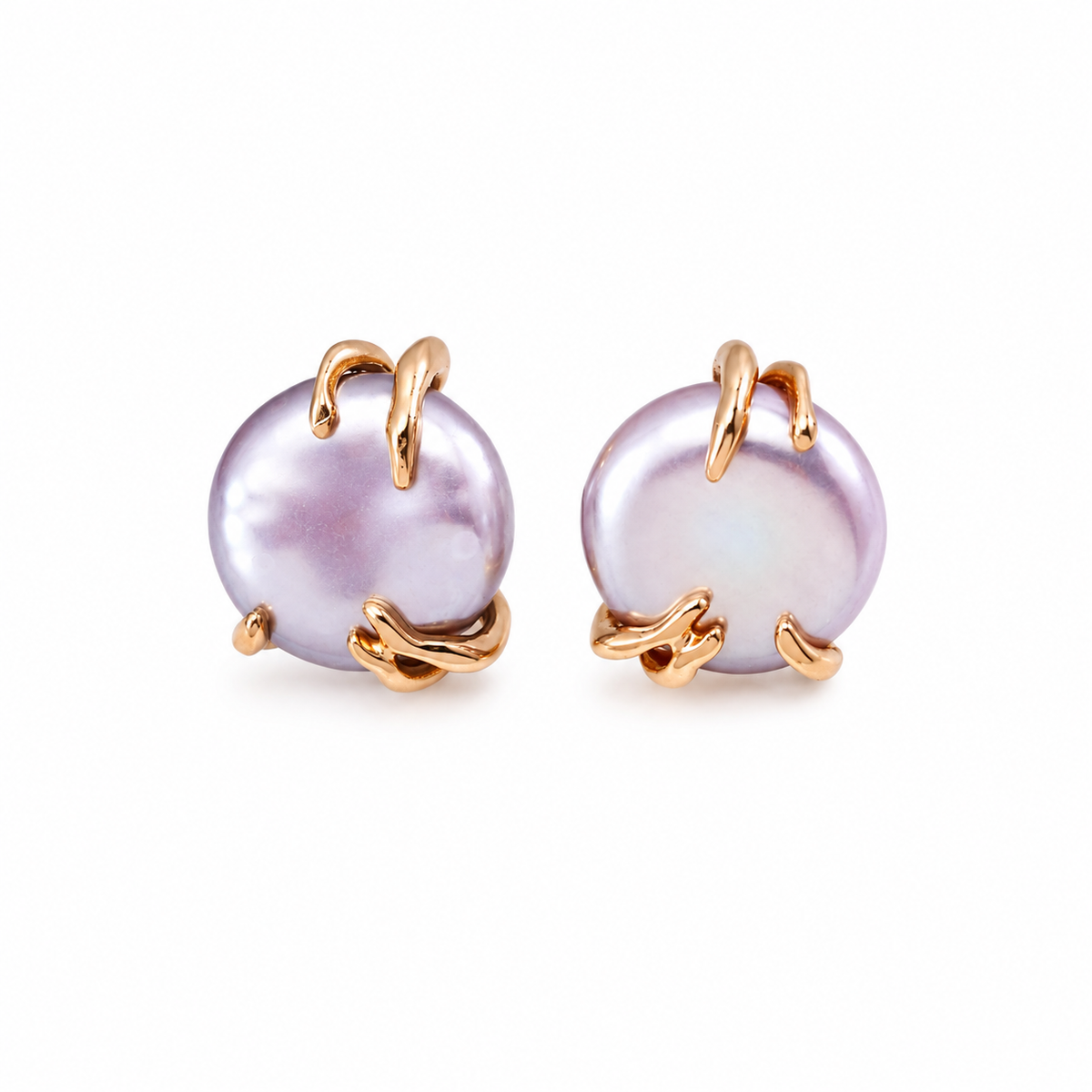 Purple Edison pearl hoop earrings with gold-tone clasp and curved backing