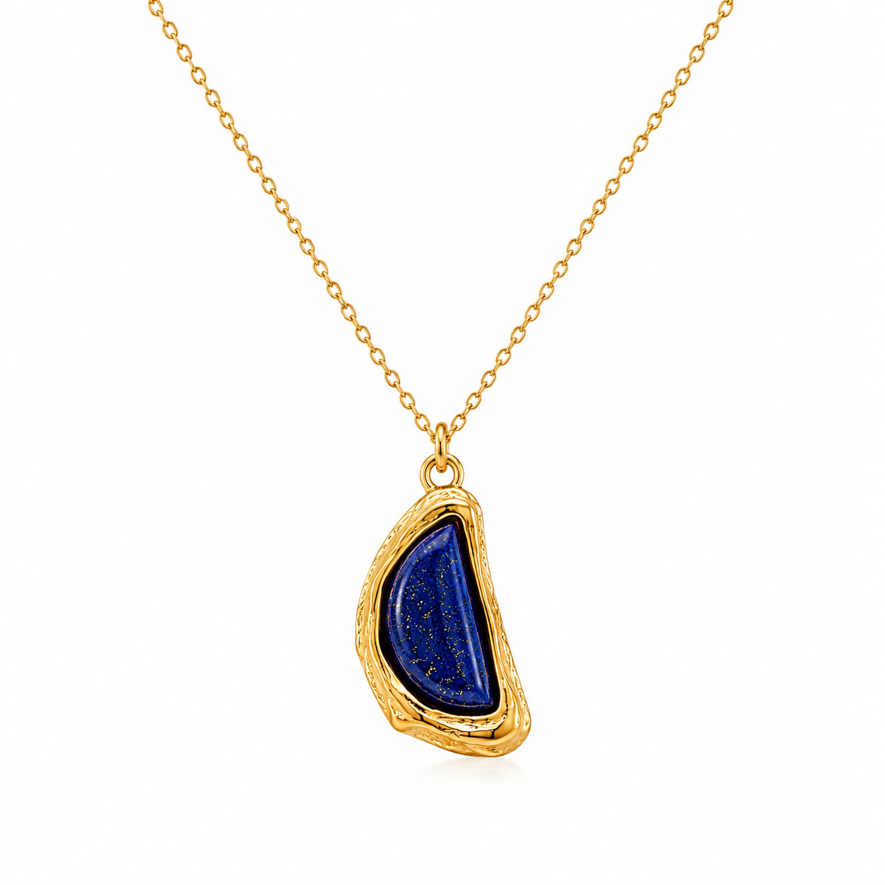 Gold-tone necklace with teardrop blue lapis pendant on chain