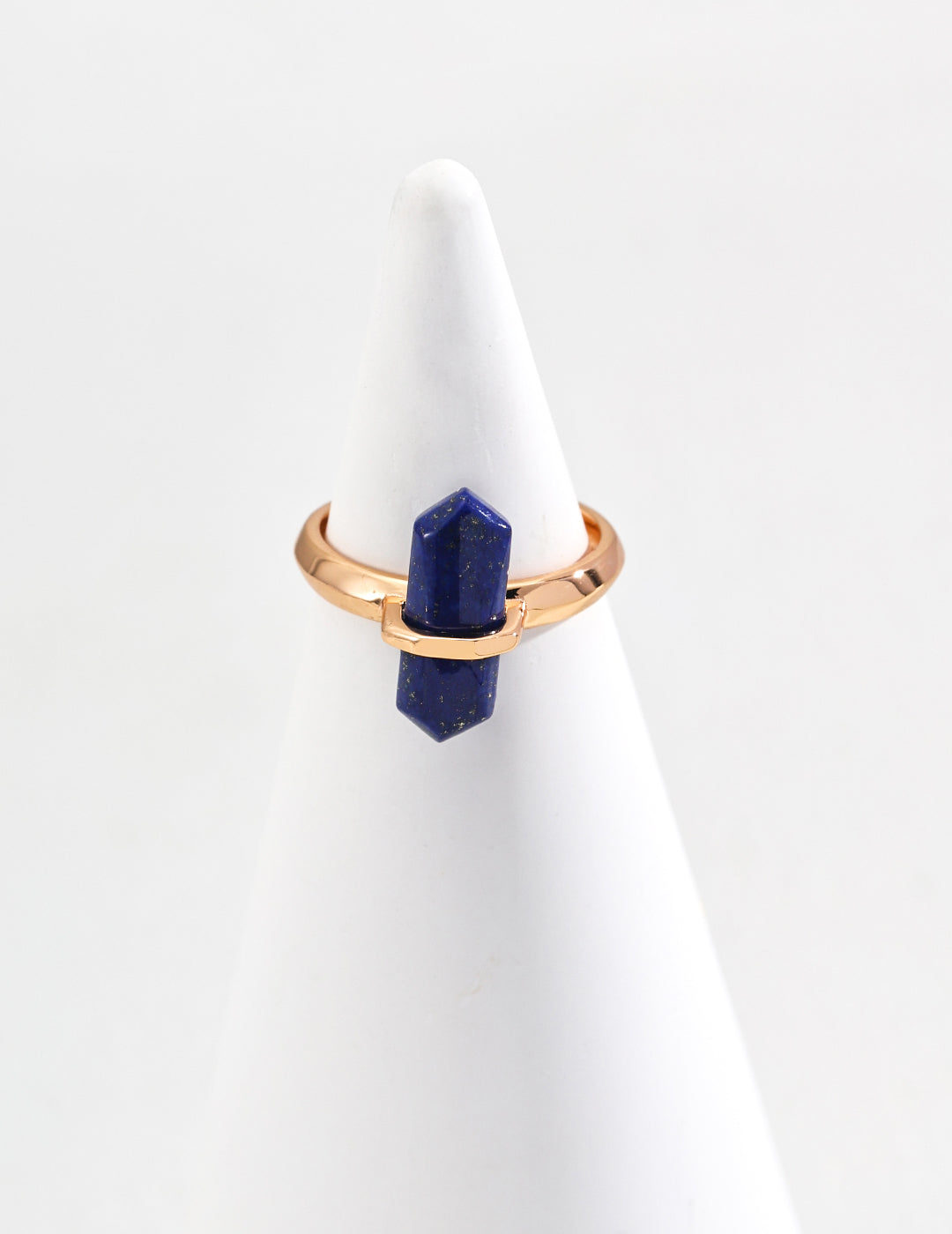 Gold open cuff ring with oval-set blue lapis lazuli stones centered