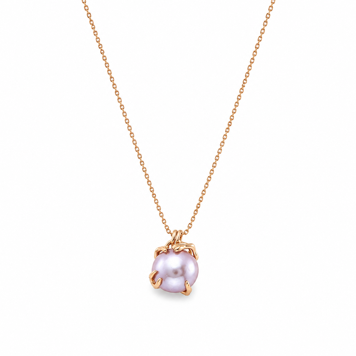 Gold-tone pendant necklace with lavender Edison pearl in round prong setting