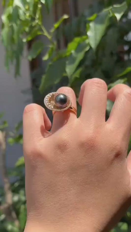Tahitian Pearl Halo Diamond Ring