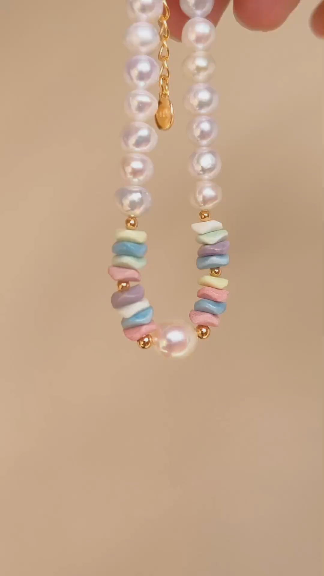Ethereal Rainbow Stone and Freshwater Pearl Bracelet
