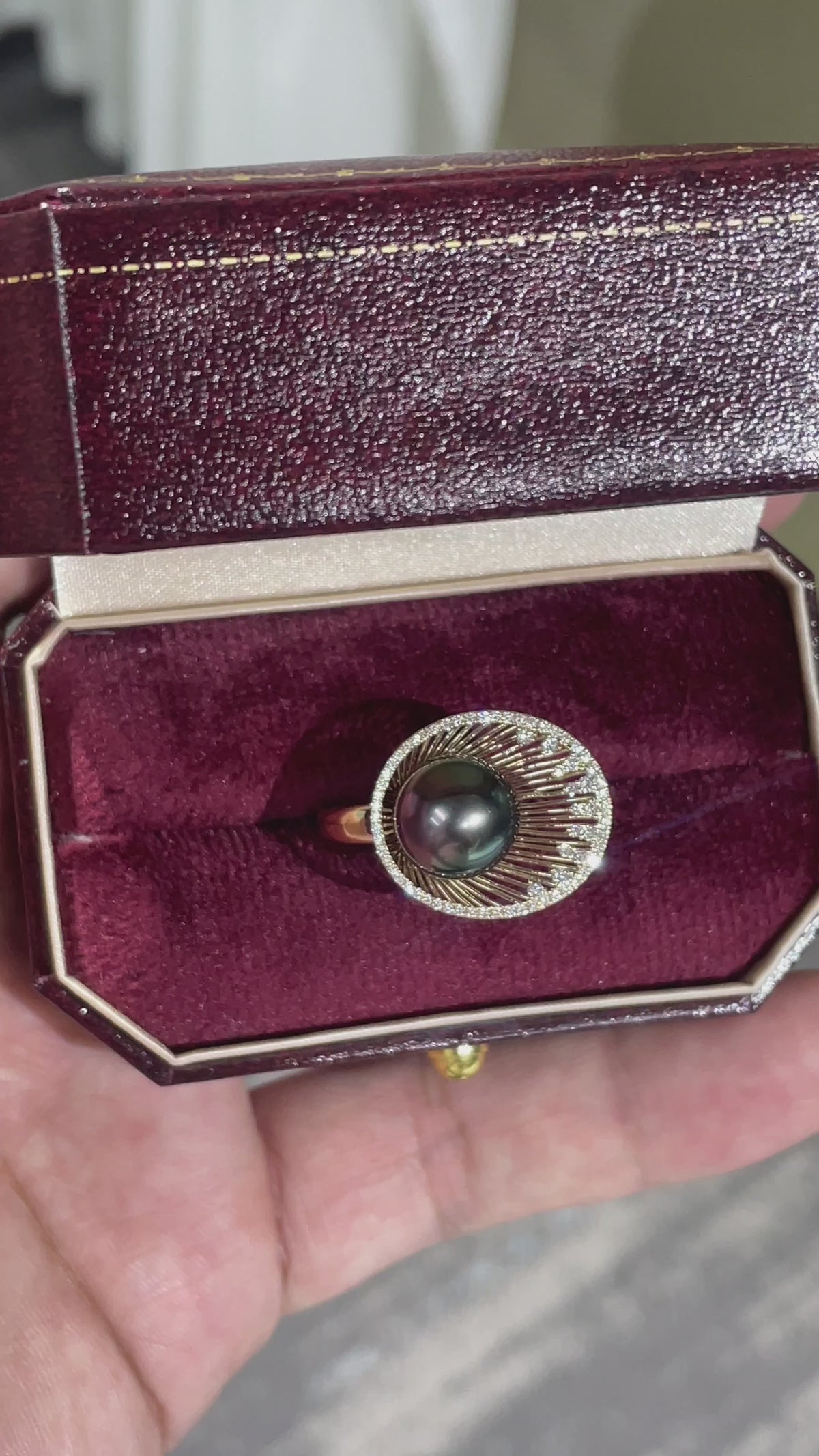 Tahitian Pearl Halo Diamond Ring
