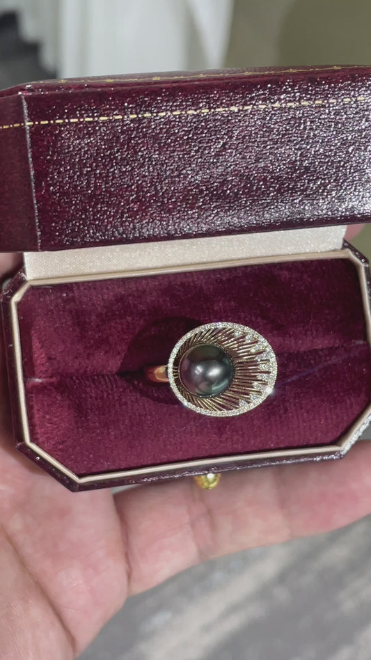 Tahitian Pearl Halo Diamond Ring