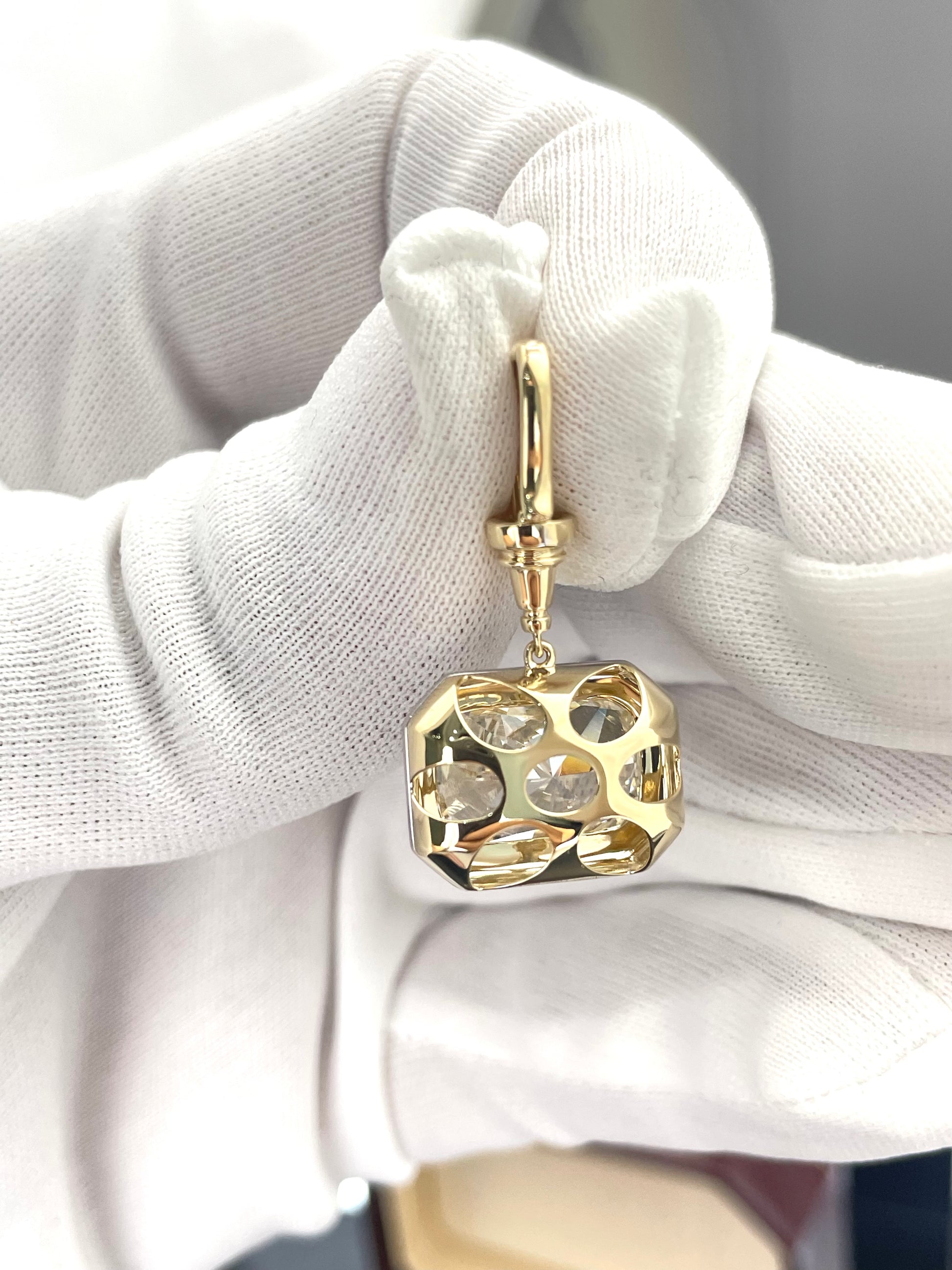 Gold diamond pendant with rectangular frame and clustered lab-cut stones