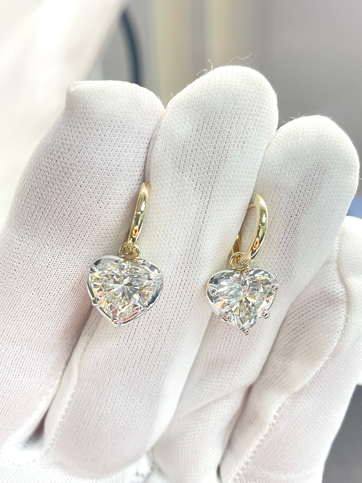 Heart-shaped lab diamond drop earrings with gold-tone hoops